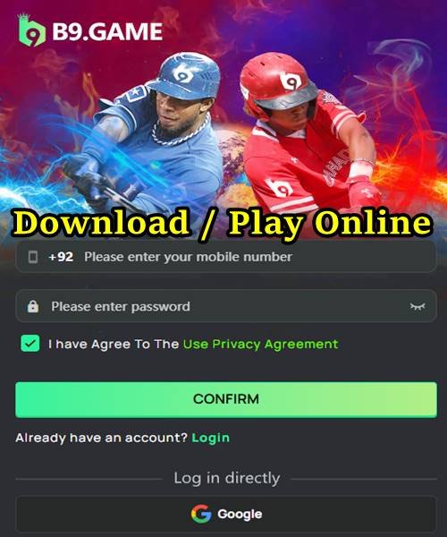 B9 Game app home screen showing card, slot and fishing game categories